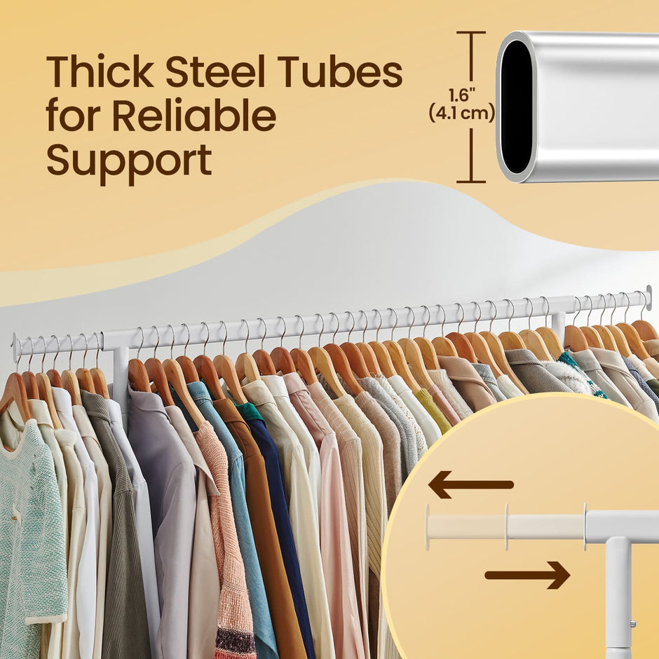 Heavy-Duty Clothes Rack – Metal – Matte Black – Extendable Rod, 286.6 lb Load Capacity, Wheeled