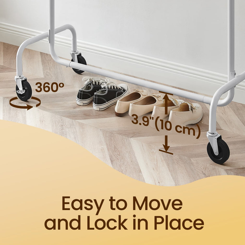 Heavy-Duty Clothes Rack – Metal – Matte Black – Extendable Rod, 286.6 lb Load Capacity, Wheeled