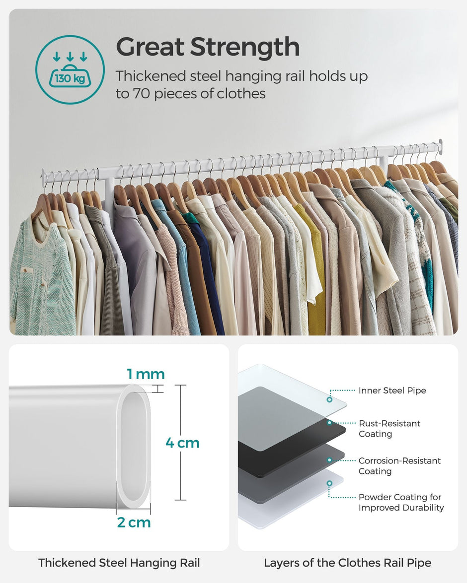 Clothes Rack – All-Metal – Matte White – Heavy-Duty with Extendable Hanging Rail