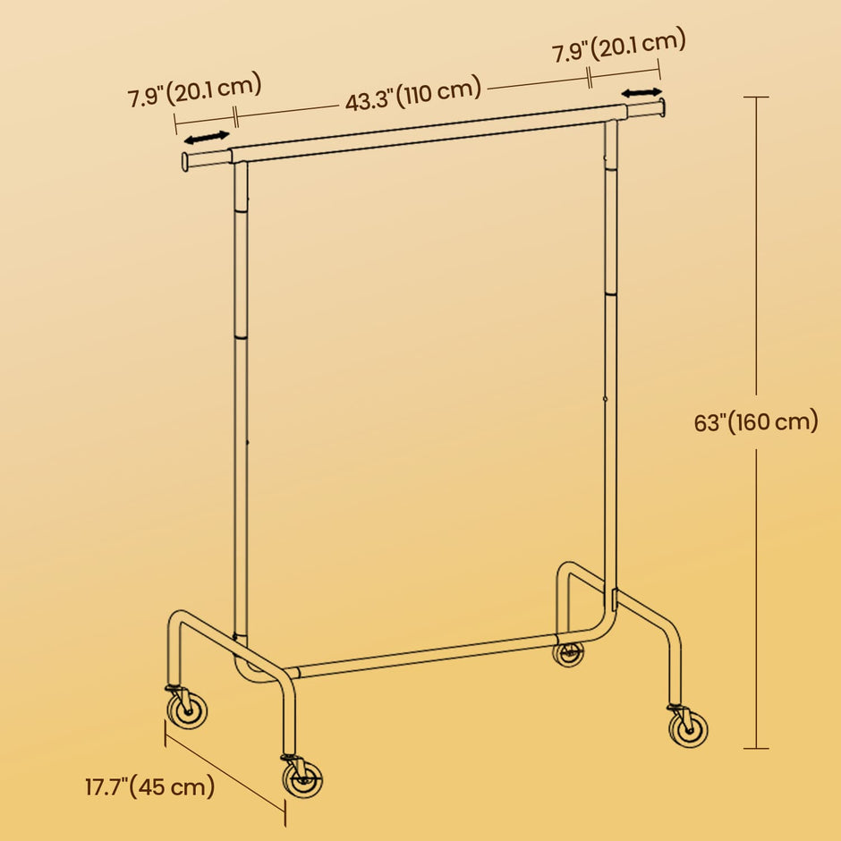 Heavy-Duty Clothes Rack – Metal – Matte Black – Extendable Rod, 286.6 lb Load Capacity, Wheeled