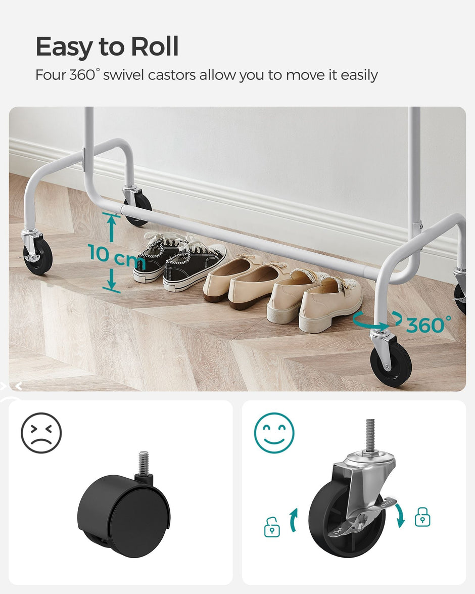 Clothes Rack – All-Metal – Matte White – Heavy-Duty with Extendable Hanging Rail