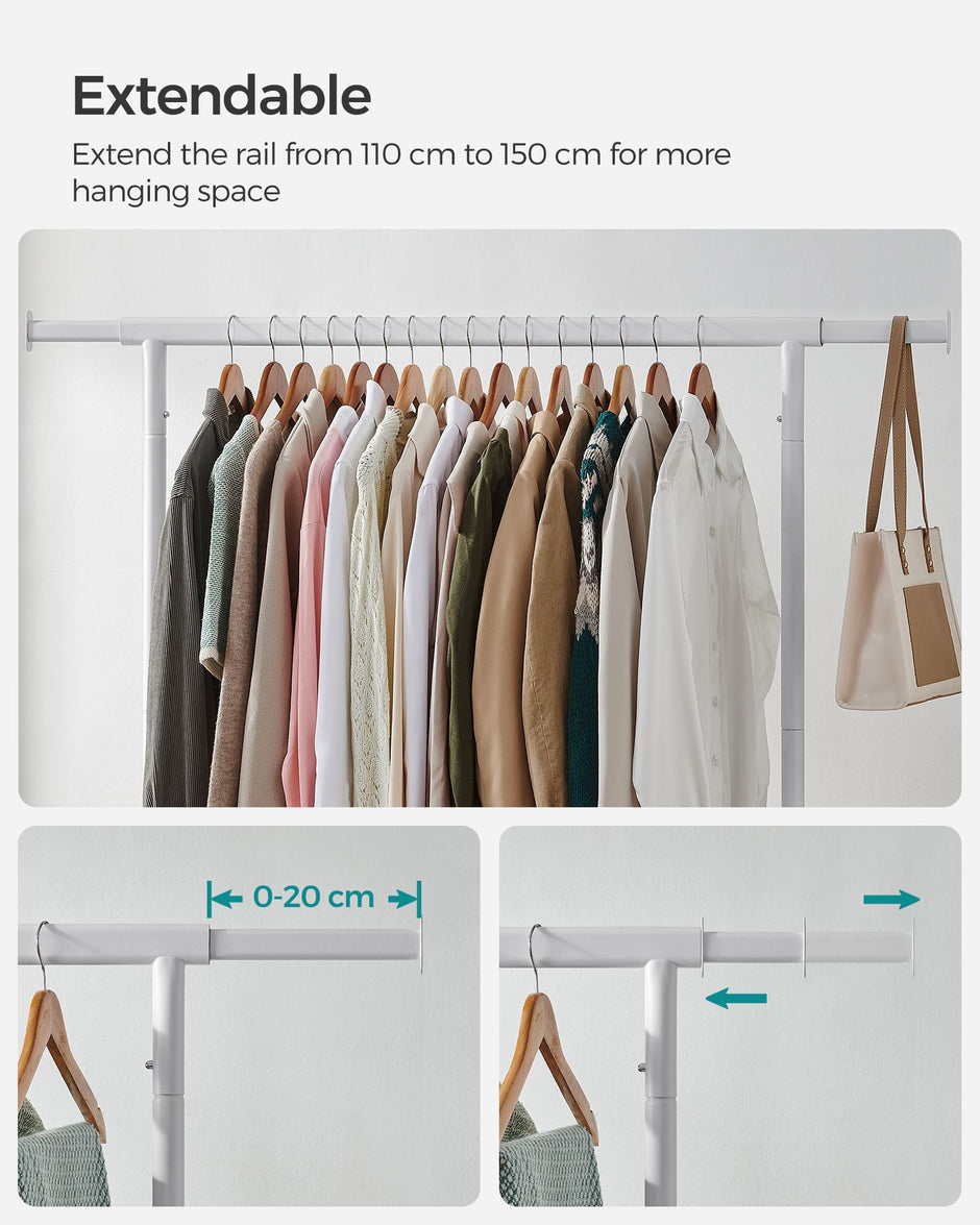 Clothes Rack – All-Metal – Matte White – Heavy-Duty with Extendable Hanging Rail
