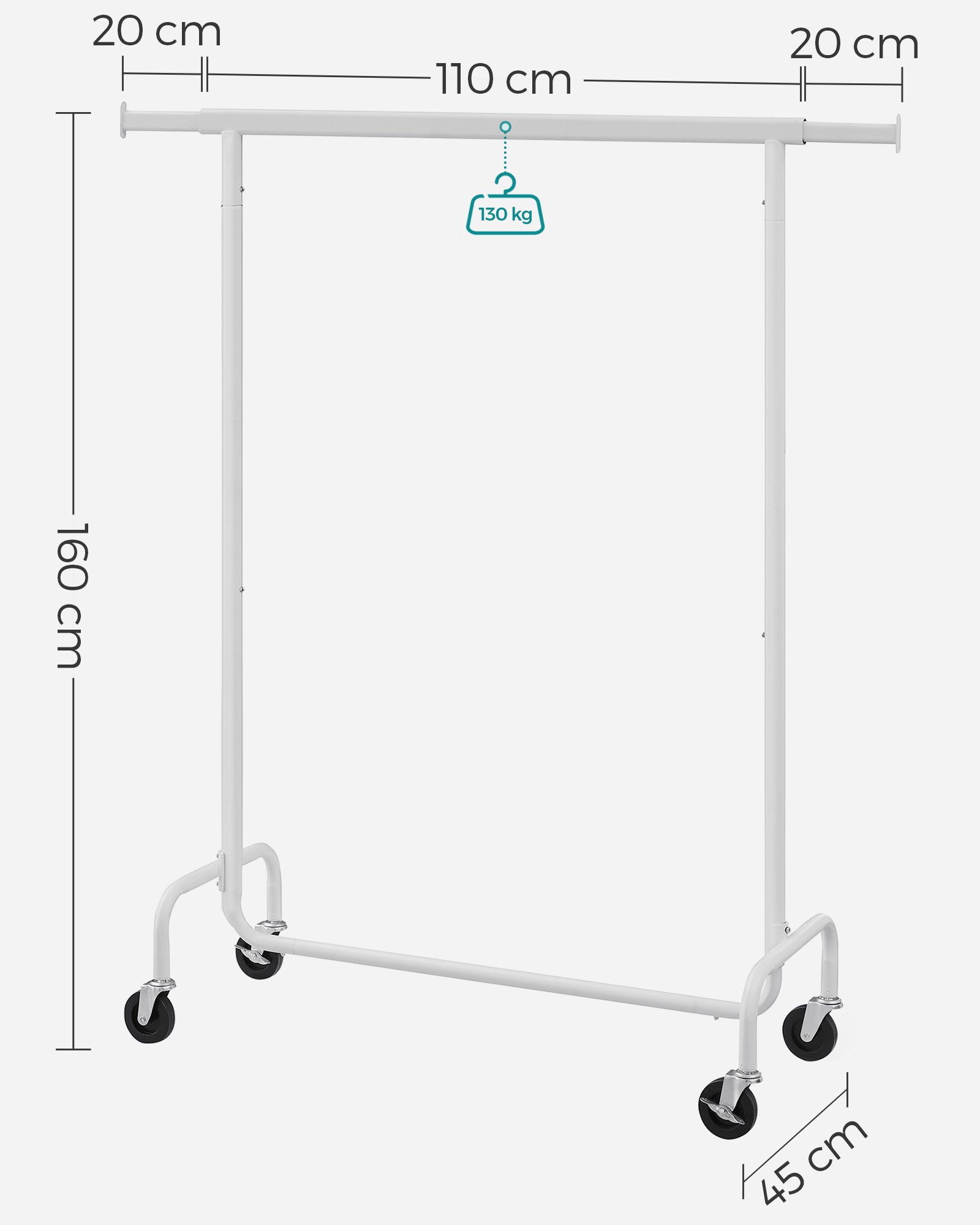 Clothes Rack – All-Metal – Matte White – Heavy-Duty with Extendable Hanging Rail