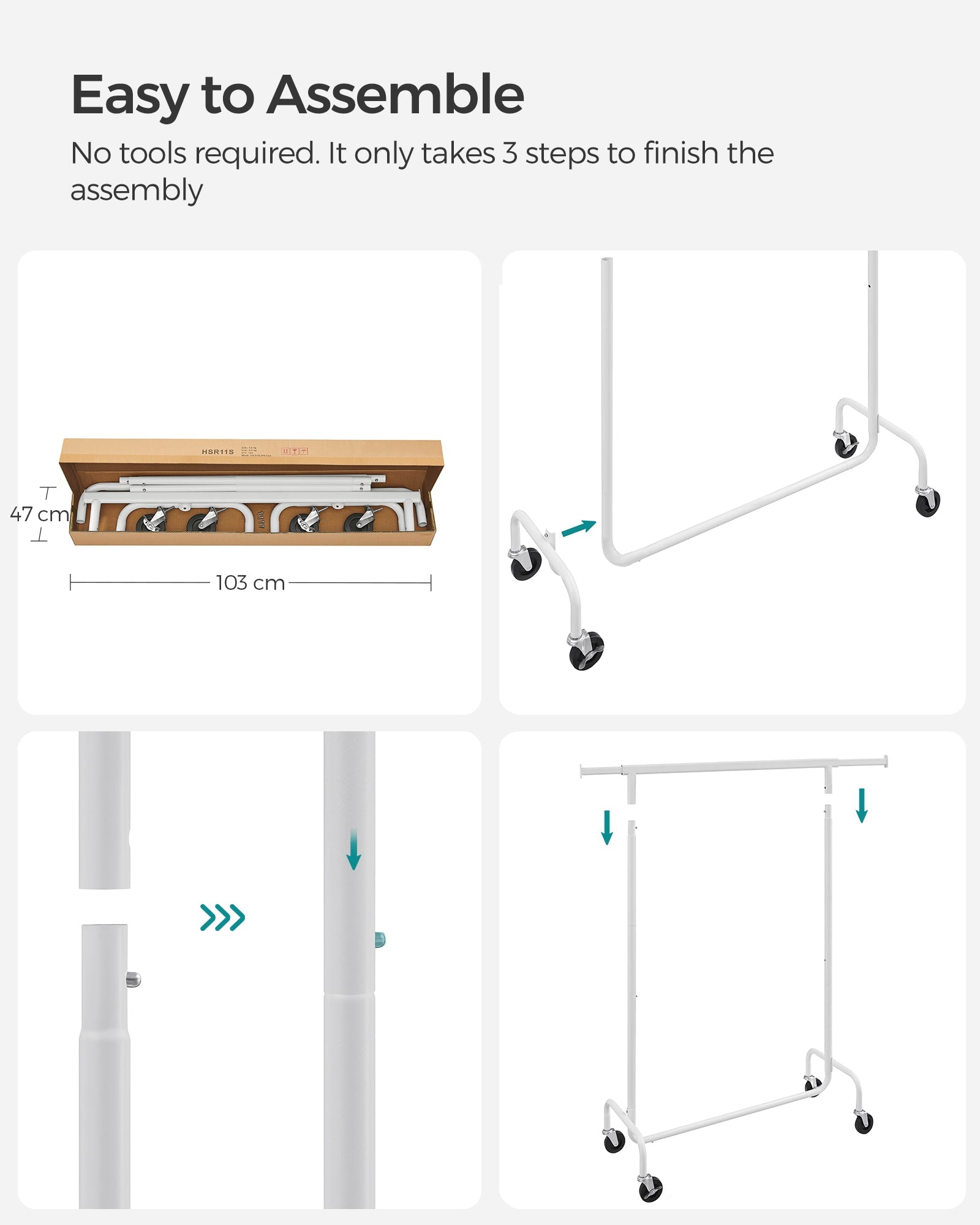 Clothes Rack – All-Metal – Matte White – Heavy-Duty with Extendable Hanging Rail