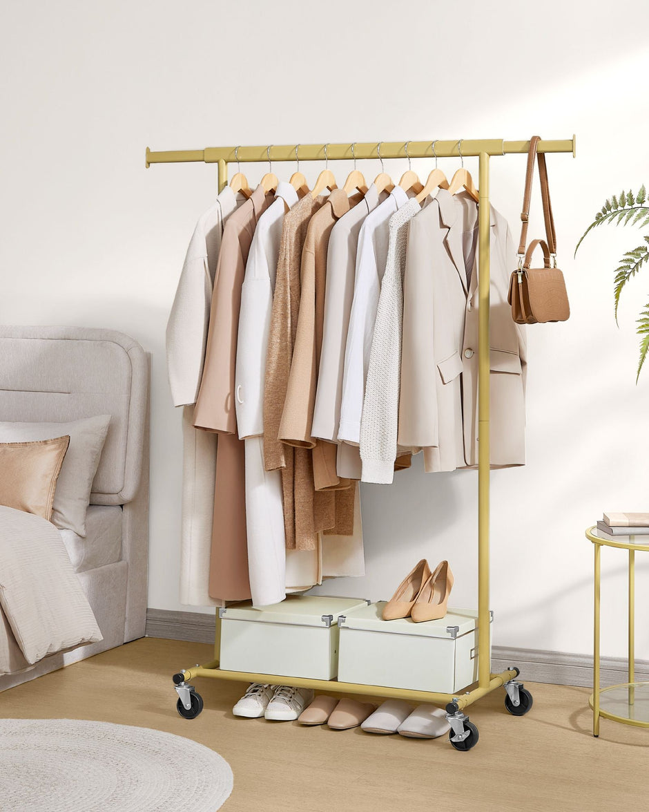 Heavy-Duty Clothes Rack – Metal – Pale Gold – Extendable Hanging Rail, 90 kg Load Capacity, Portable