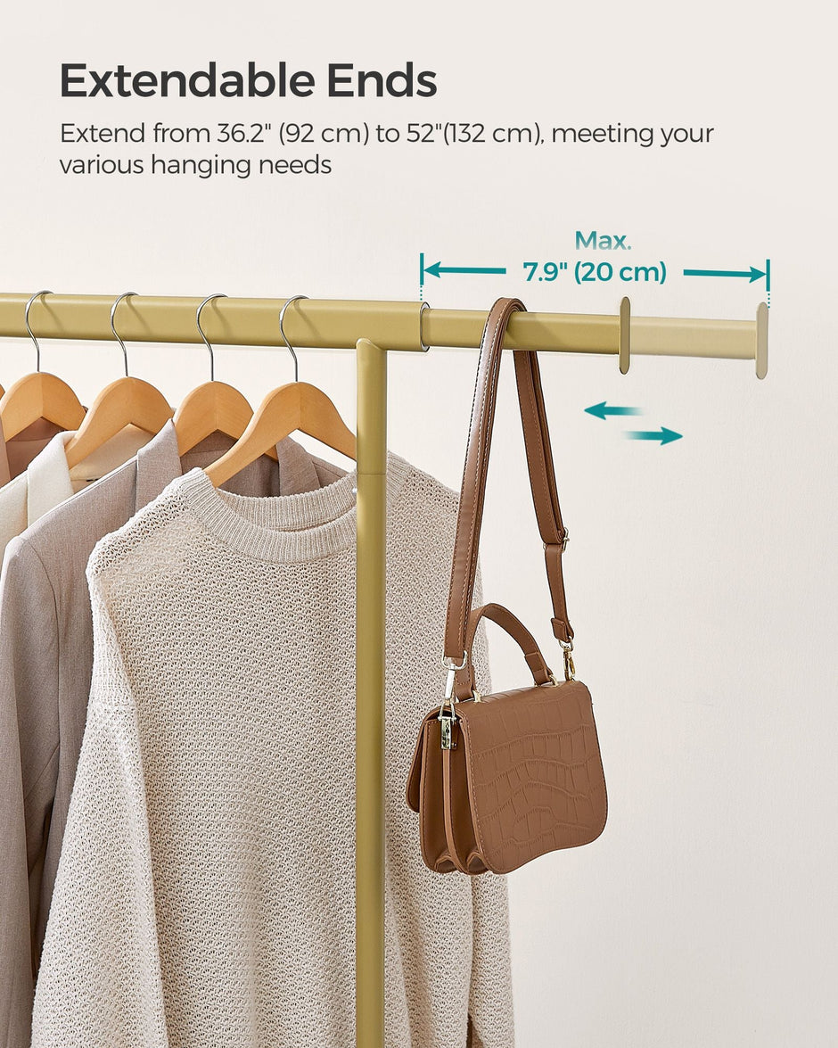 Heavy-Duty Clothes Rack – Metal – Pale Gold – Extendable Hanging Rail, 90 kg Load Capacity, Portable