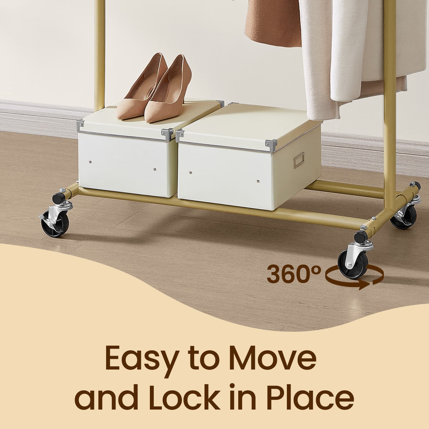 Garment Rail – Metal – Gold – Adjustable Mobile Heavy Duty Design
