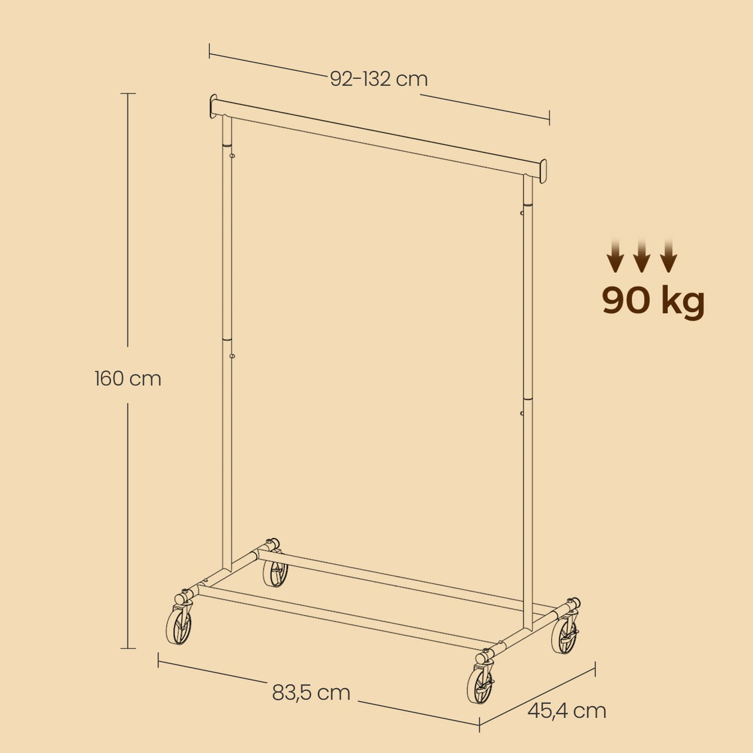 Garment Rail – Metal – Gold – Adjustable Mobile Heavy Duty Design