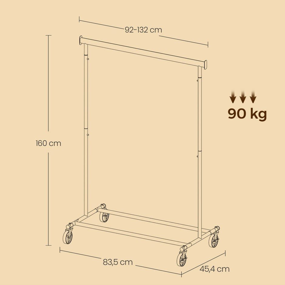 Garment Rail – Metal – Gold – Adjustable Mobile Heavy Duty Design