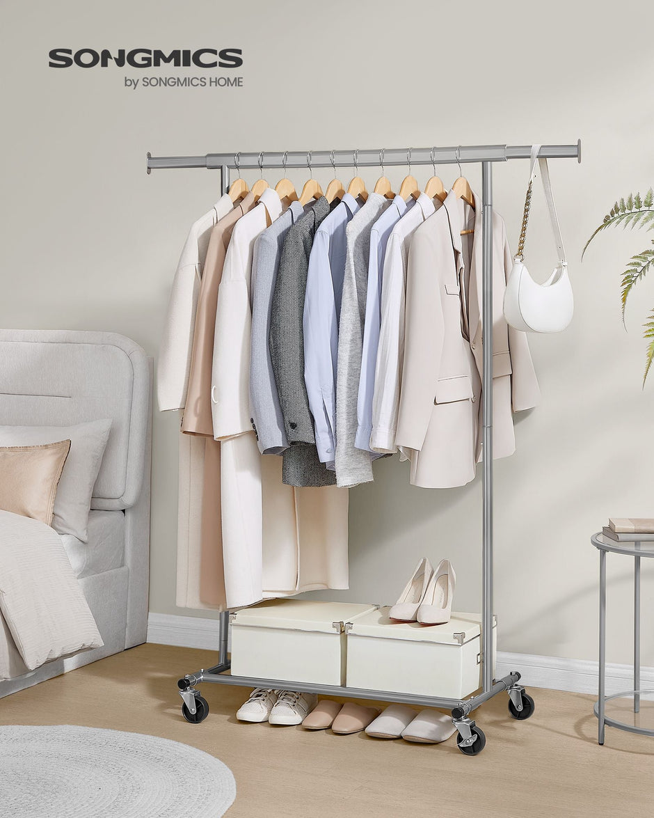 Heavy-Duty Portable Clothes Rack – Metal – Dove Grey – Extendable Hanging Rail, 90 kg Load Capacity