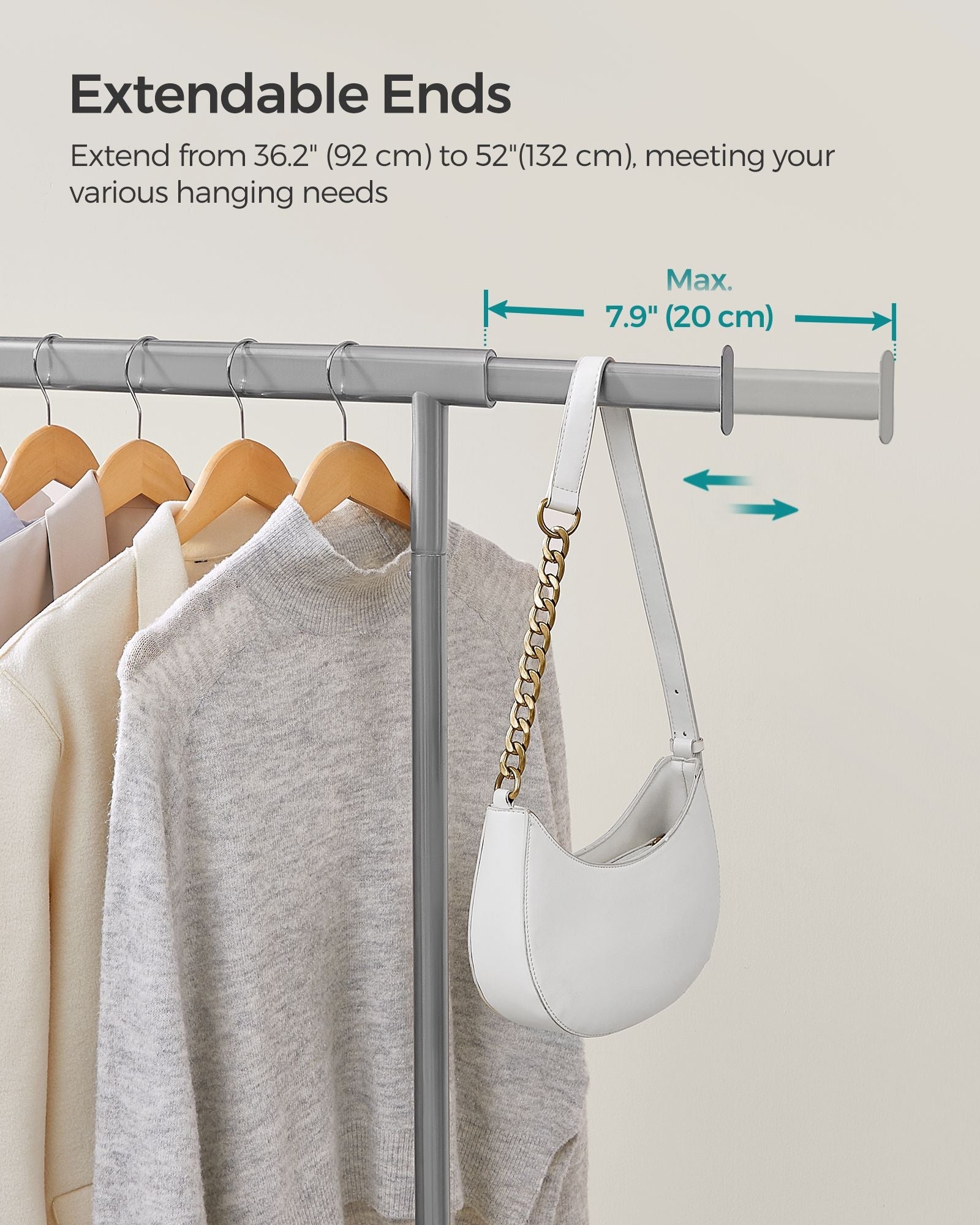 Heavy-Duty Portable Clothes Rack – Metal – Dove Grey – Extendable Hanging Rail, 90 kg Load Capacity
