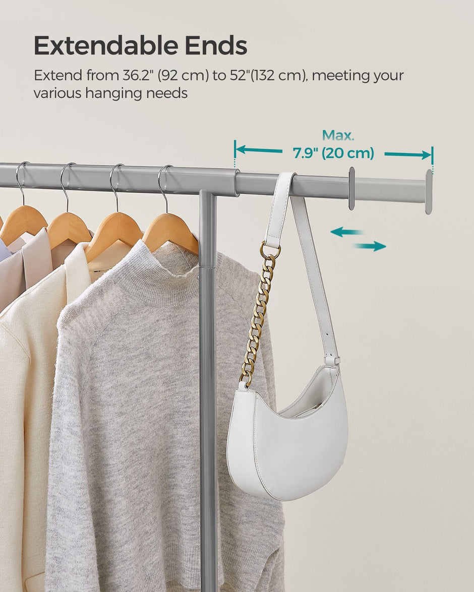 Heavy-Duty Portable Clothes Rack – Metal – Dove Grey – Extendable Hanging Rail, 90 kg Load Capacity