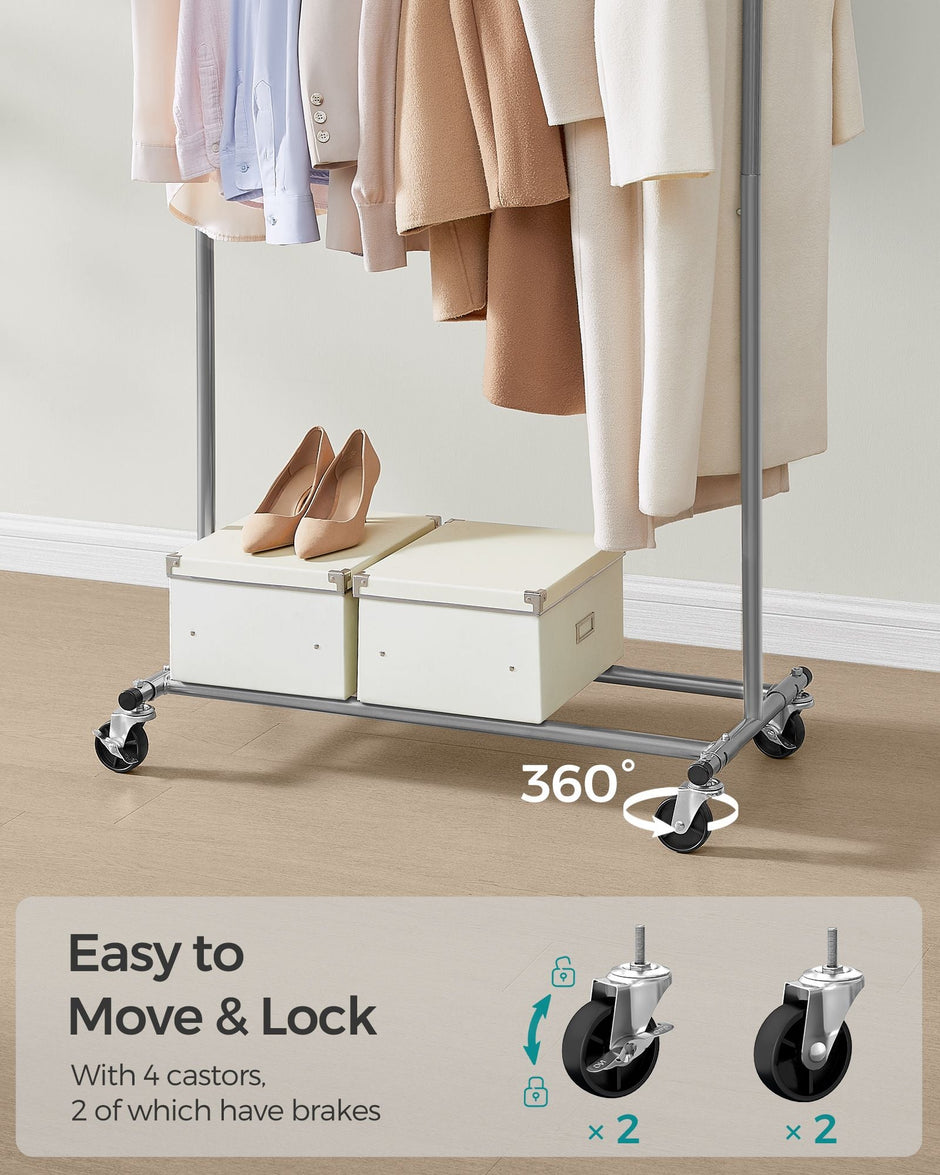 Heavy-Duty Portable Clothes Rack – Metal – Dove Grey – Extendable Hanging Rail, 90 kg Load Capacity