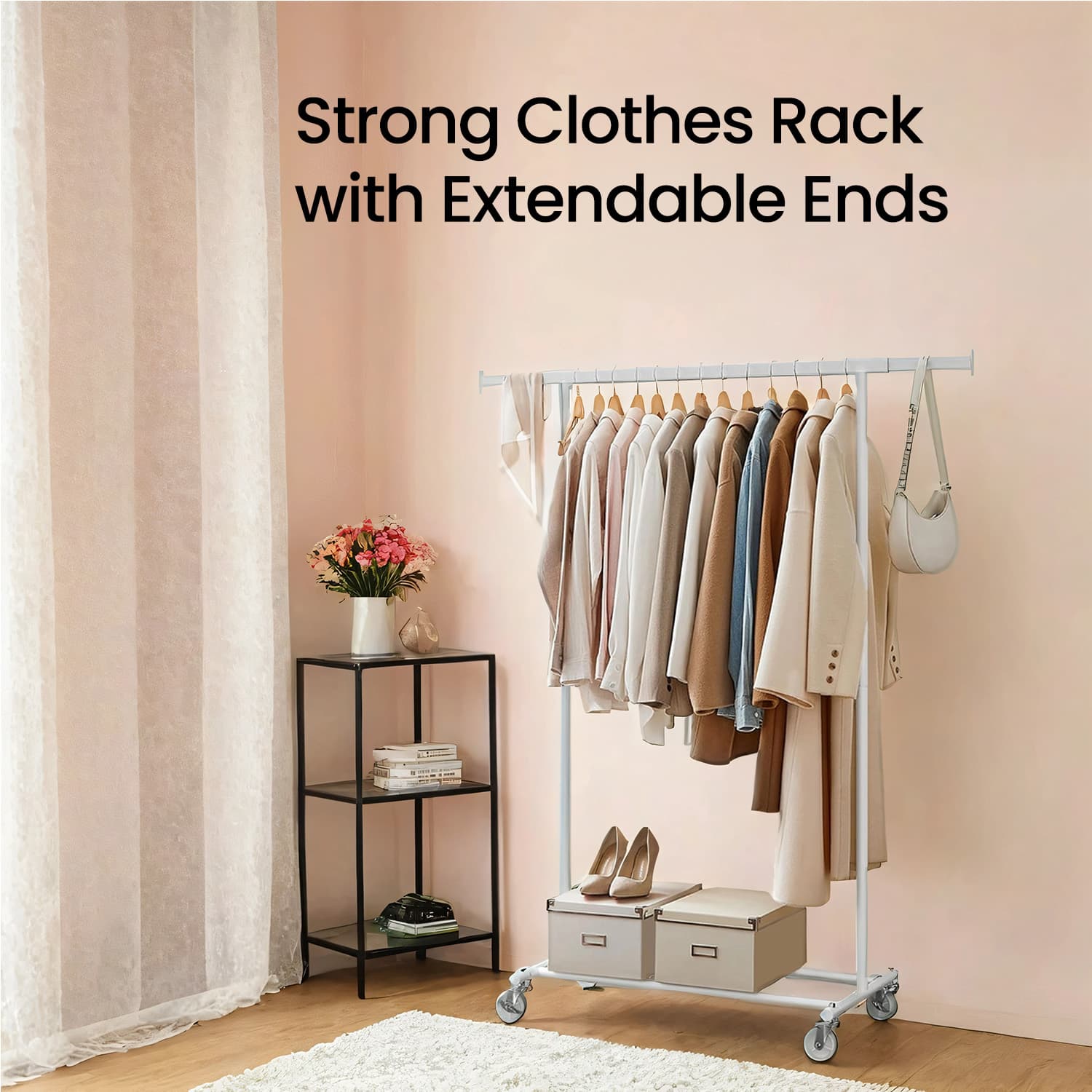 Clothes Rack – Metal – Silver – Heavy Duty, Extendable, Portable, Load Capacity 90 kg