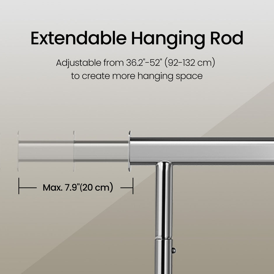 Garment Rail – Metal – Silver – Adjustable and Heavy Duty with Wheels