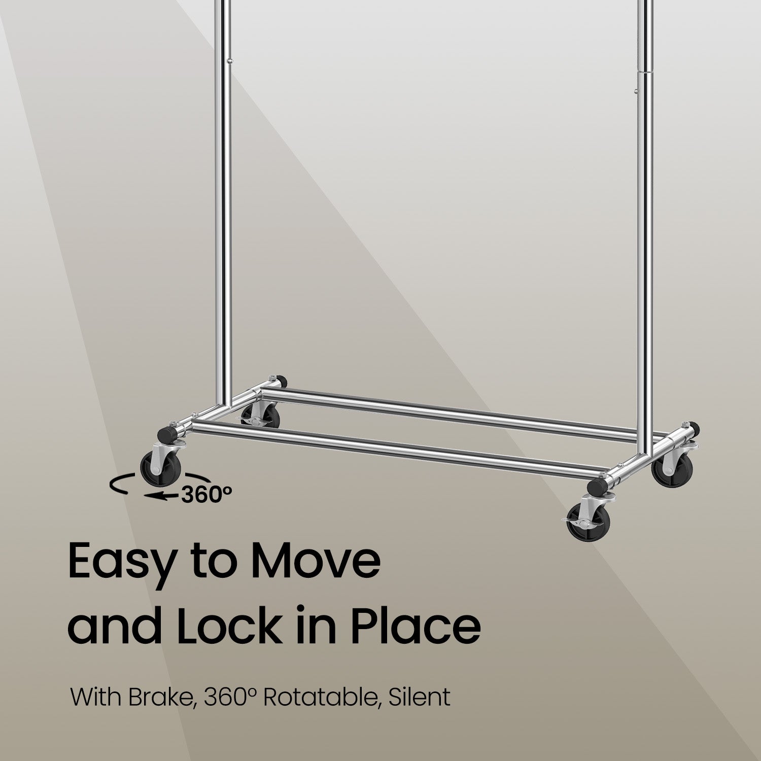 Garment Rail – Metal – Silver – Adjustable and Heavy Duty with Wheels