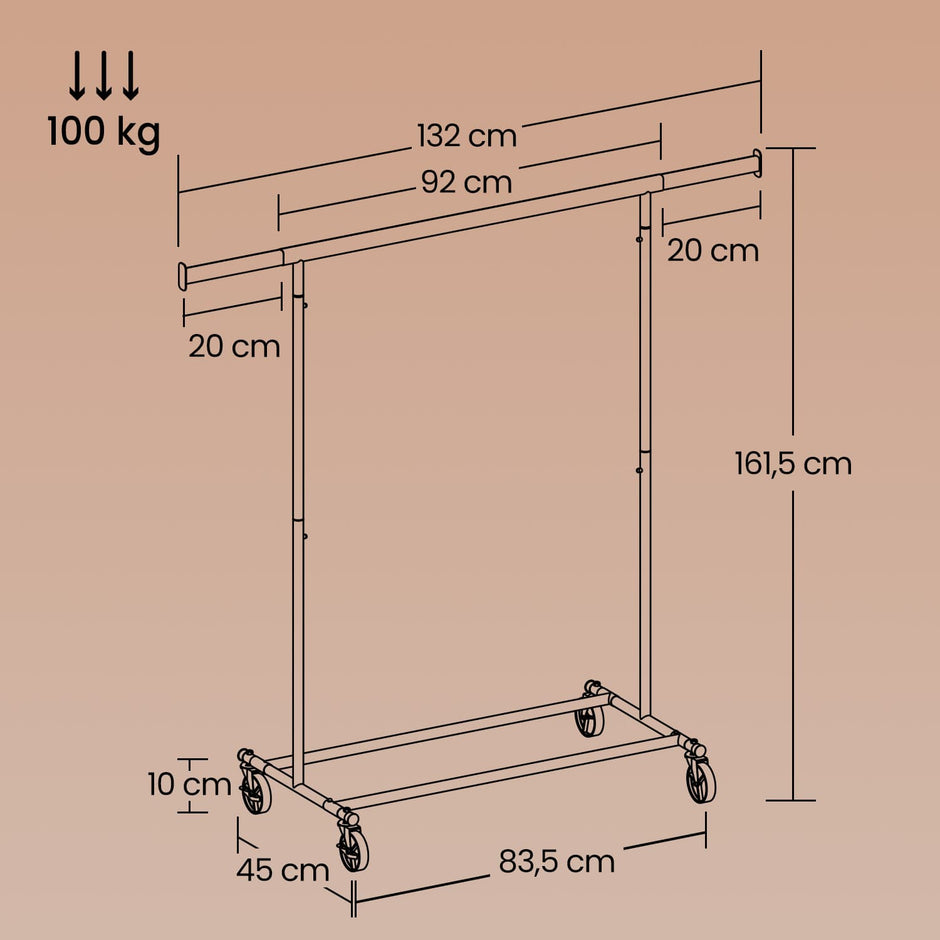 Clothes Rack – Metal – Silver – Heavy Duty, Extendable, Portable, Load Capacity 90 kg