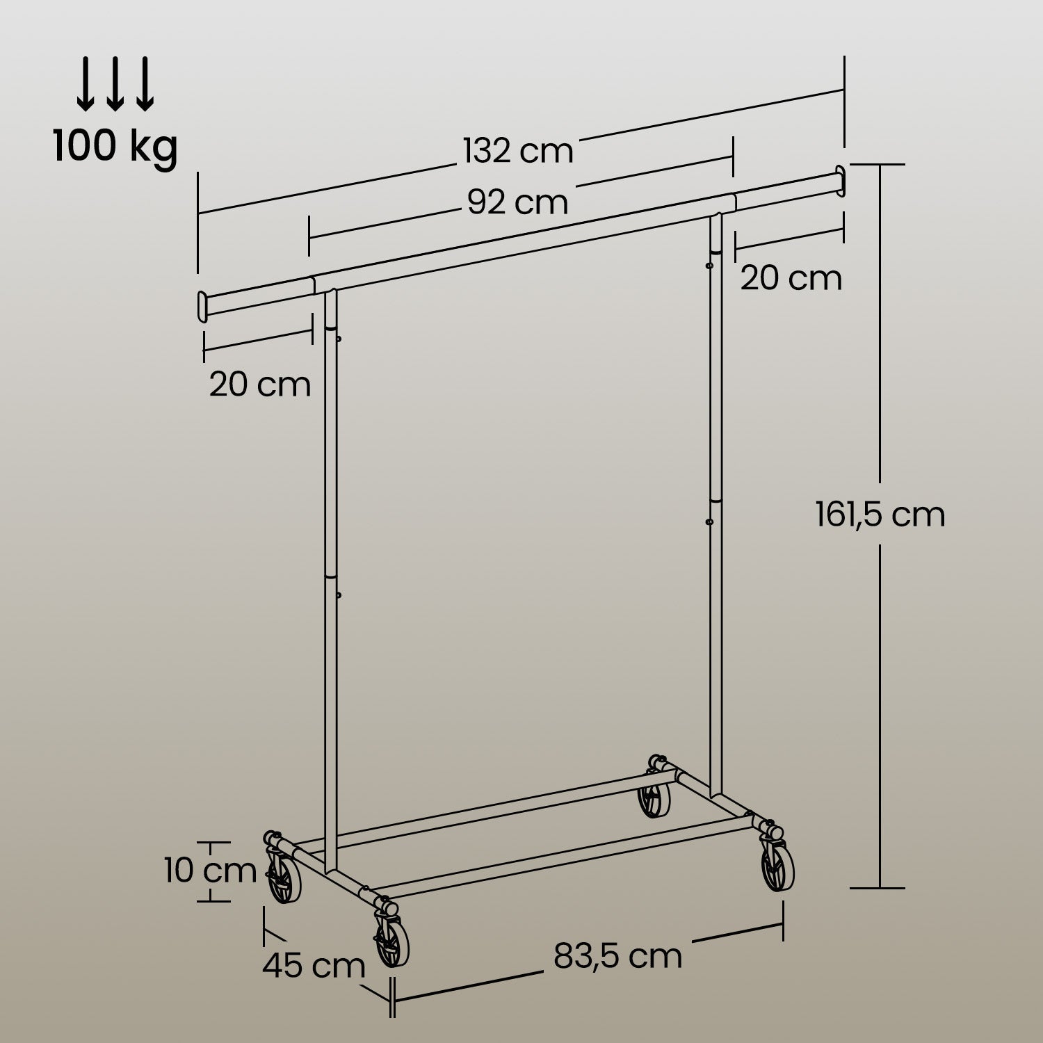 Garment Rail – Metal – Silver – Adjustable and Heavy Duty with Wheels