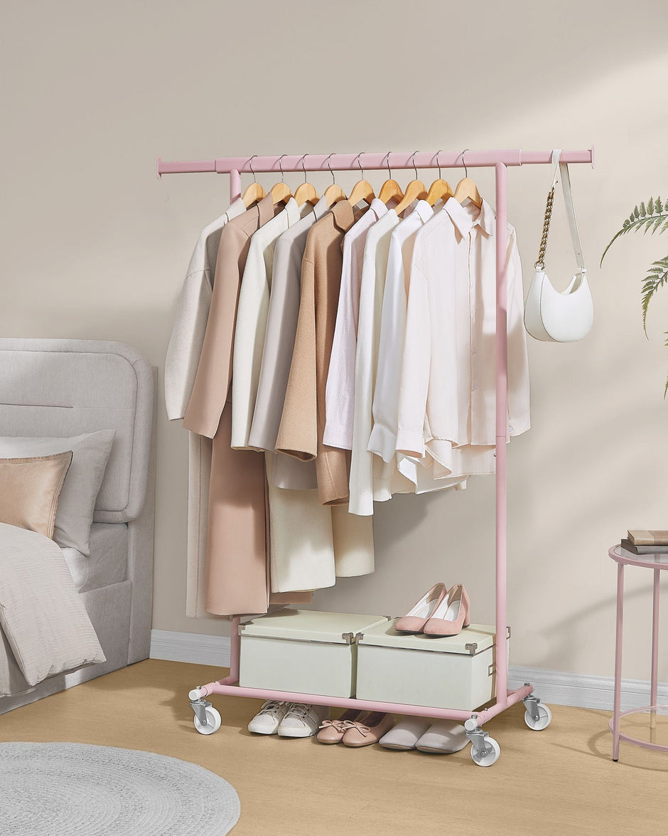 Heavy-Duty Clothes Rack – Metal – Jelly Pink – Extendable and Portable with 90 kg Load Capacity
