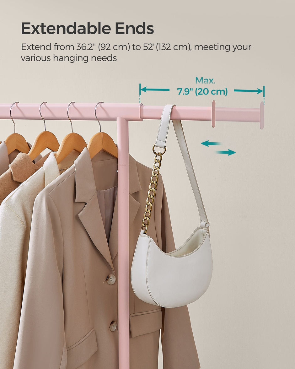 Heavy-Duty Clothes Rack – Metal – Jelly Pink – Extendable and Portable with 90 kg Load Capacity