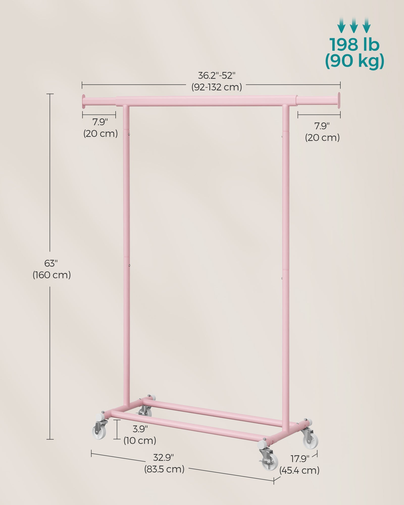 Heavy-Duty Clothes Rack – Metal – Jelly Pink – Extendable and Portable with 90 kg Load Capacity