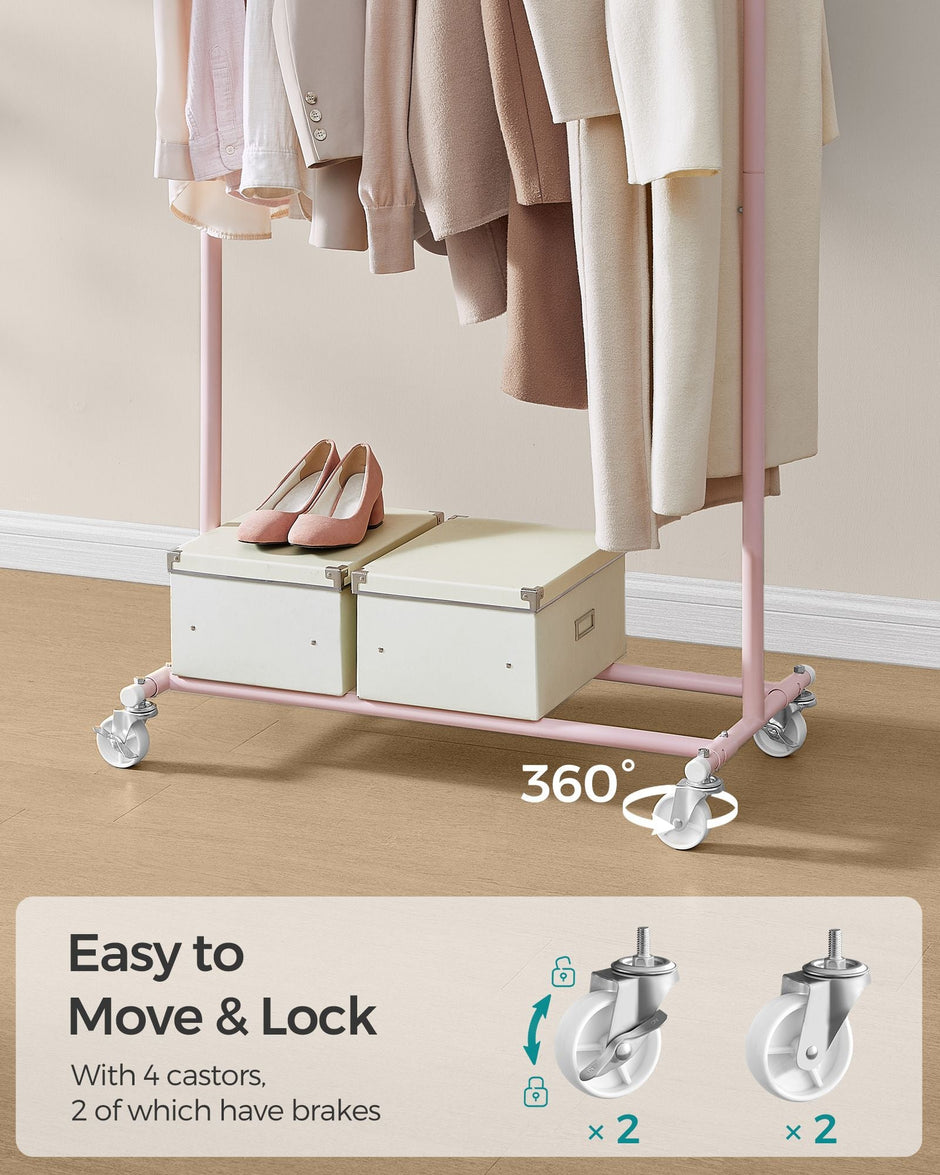 Heavy-Duty Clothes Rack – Metal – Jelly Pink – Extendable and Portable with 90 kg Load Capacity