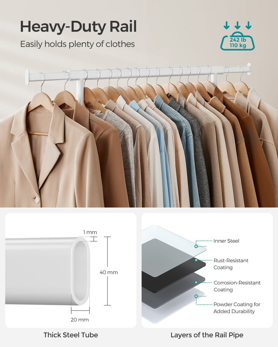 Heavy Duty Clothes Rack – Metal – Portable – Extendable Hanging Rail, 90 kg Load Capacity