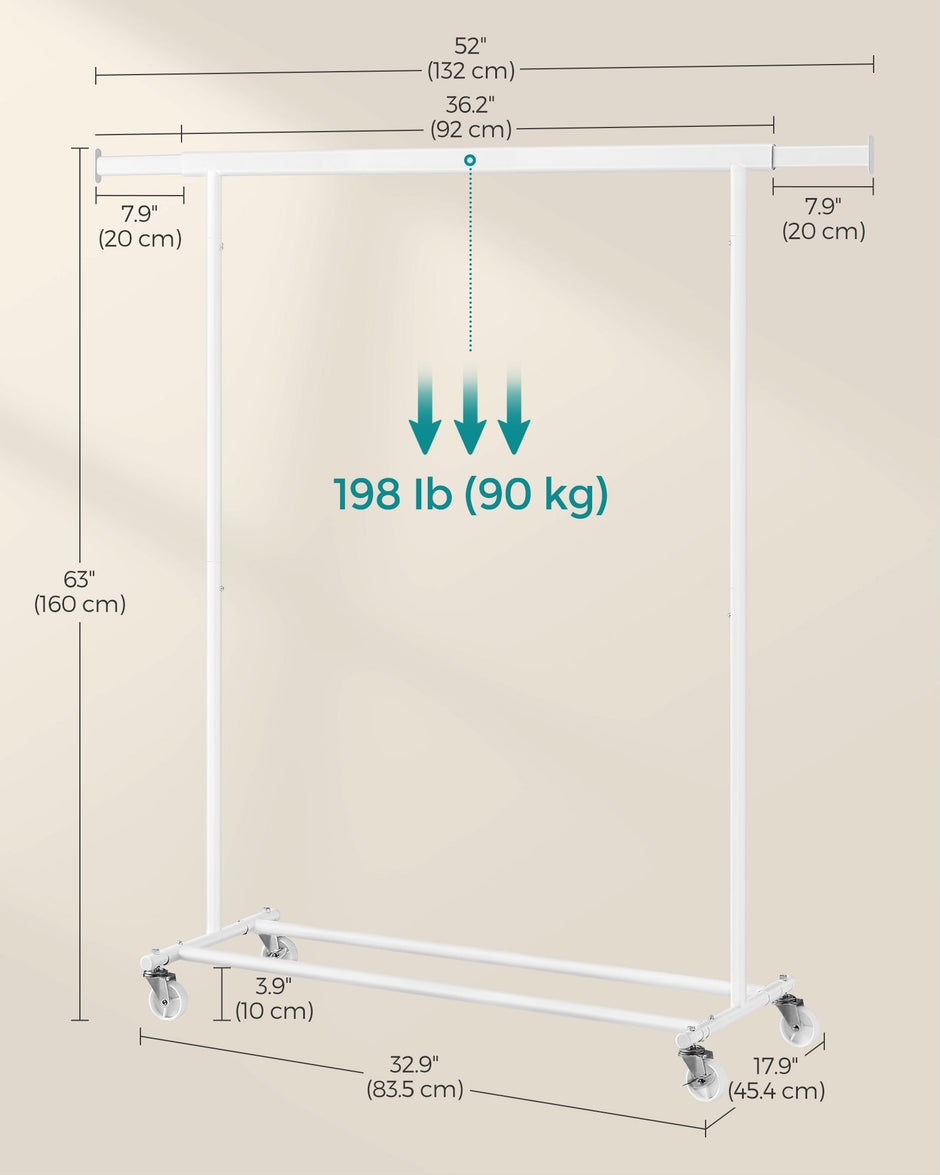 Heavy Duty Clothes Rack – Metal – Portable – Extendable Hanging Rail, 90 kg Load Capacity