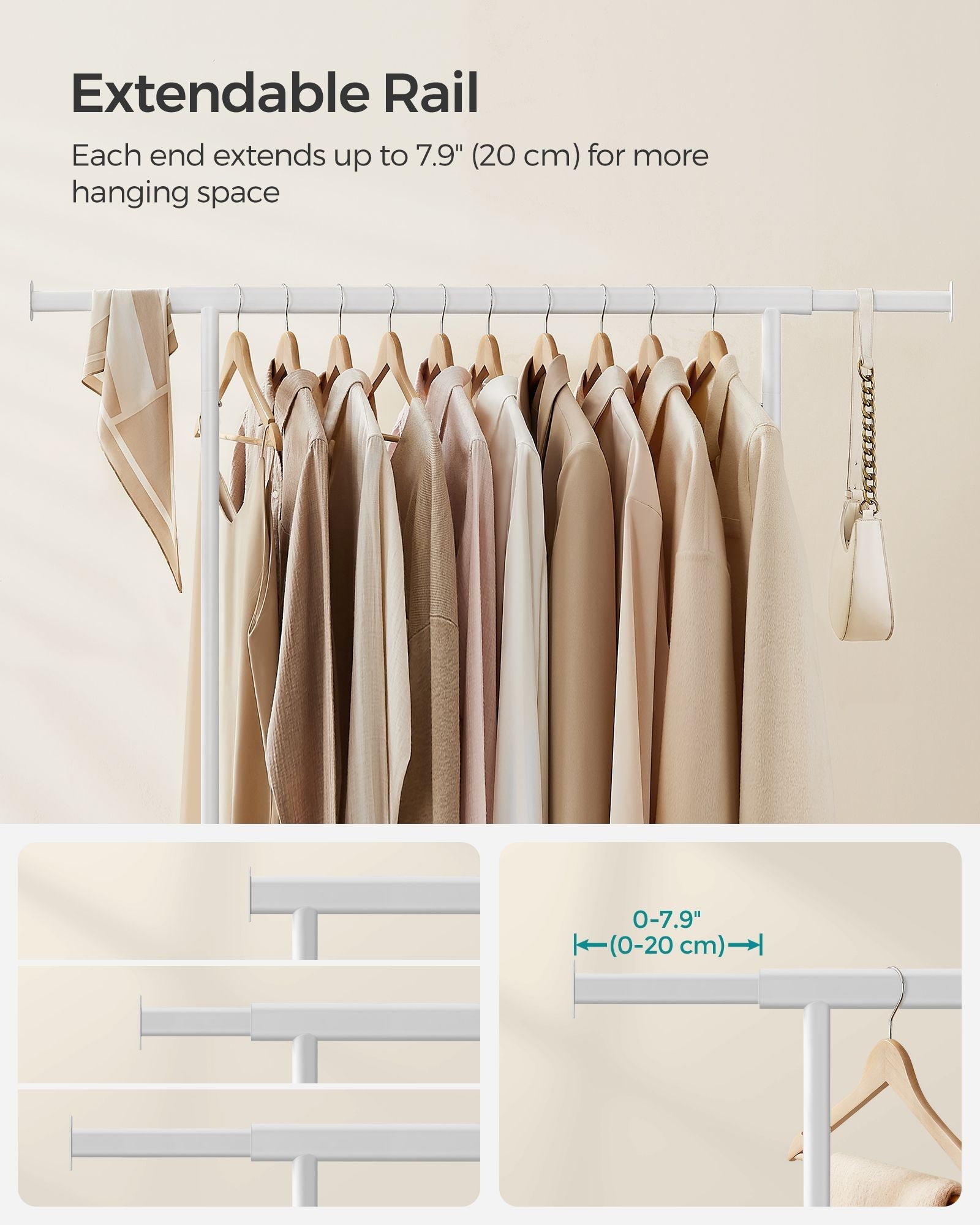Heavy Duty Clothes Rack – Metal – Portable – Extendable Hanging Rail, 90 kg Load Capacity
