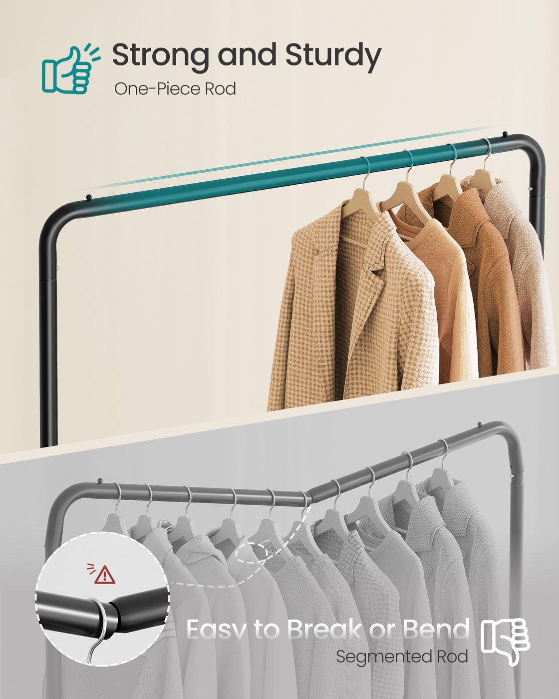 Clothes Rack - 90 kg - Steel - 2 Lockable Wheels - Adjustable Height
