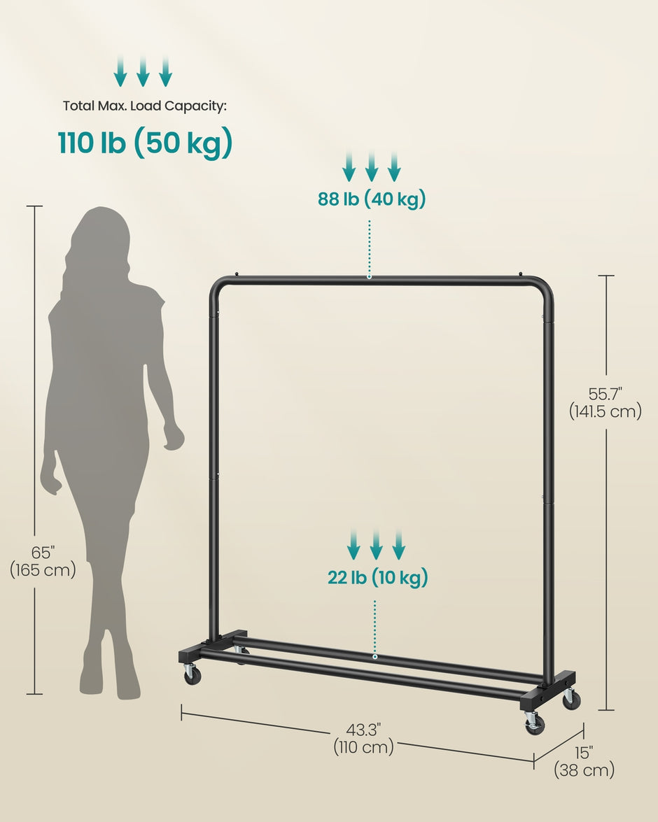 Clothes Rack - 90 kg - Steel - 2 Lockable Wheels - Adjustable Height