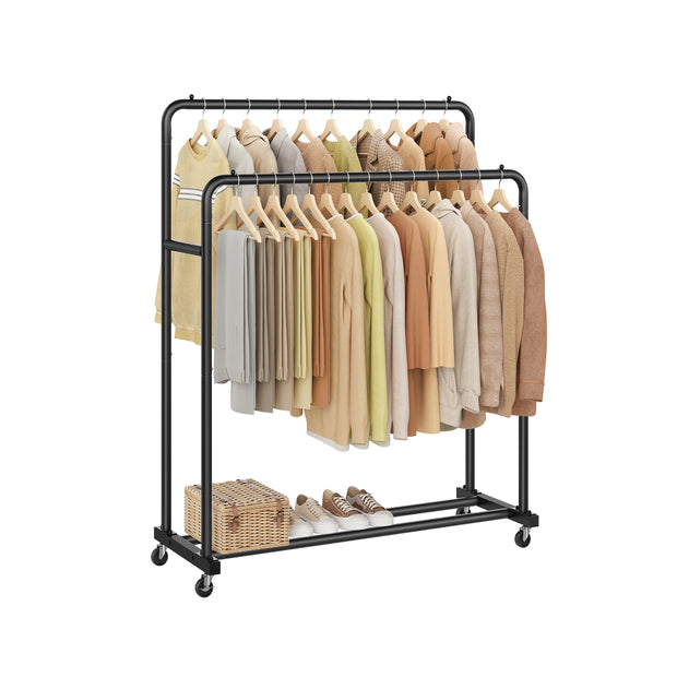 Clothes Rack - 90kg - Steel - Double Rods - Lockable Wheels