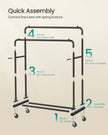 Clothes Rack - 90kg - Steel - Double Rods - Lockable Wheels