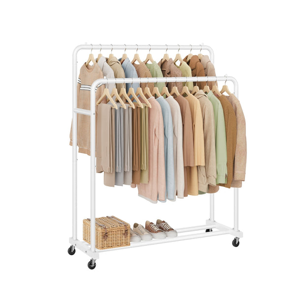 Clothes Rack - 90kg - Steel - Double Rods - Lockable Wheels