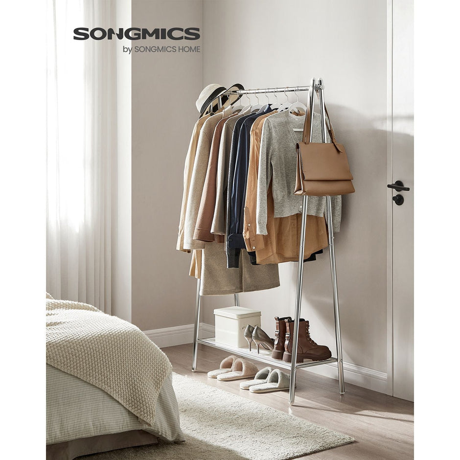 Clothes Rack – Steel – Silver – Includes Hanging Rail and Shelf