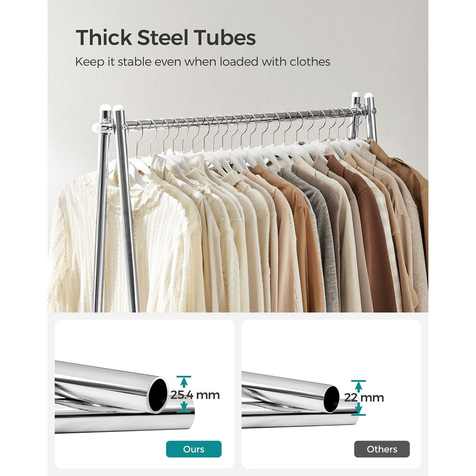 Clothes Rack – Steel – Silver – Includes Hanging Rail and Shelf
