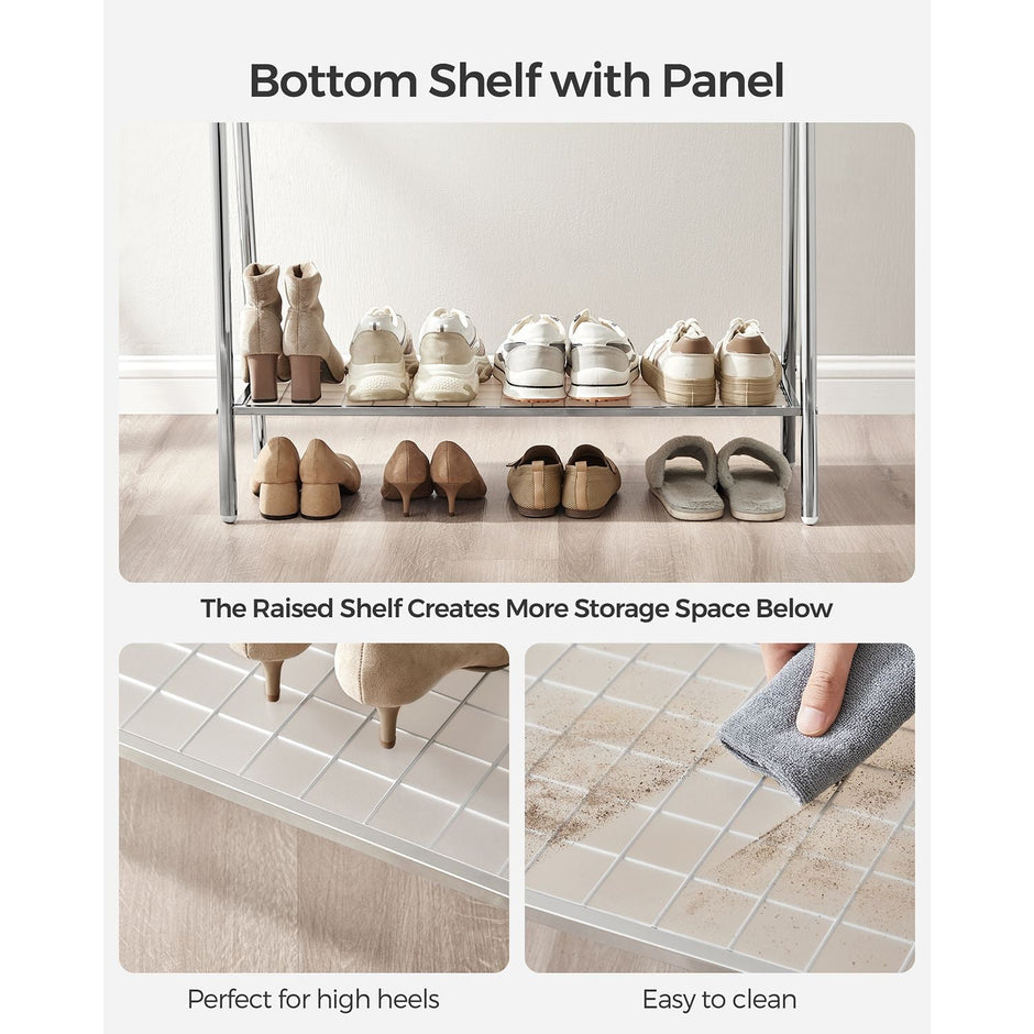 Clothes Rack – Steel – Silver – Includes Hanging Rail and Shelf