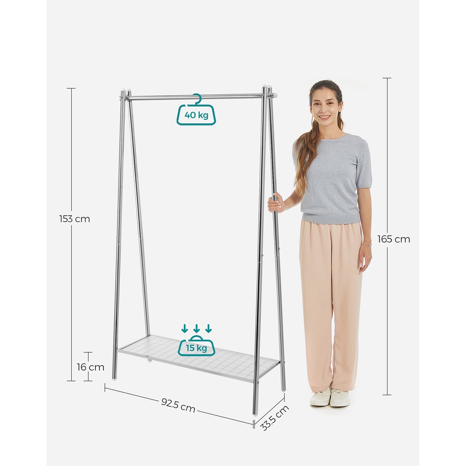 Clothes Rack – Steel – Silver – Includes Hanging Rail and Shelf