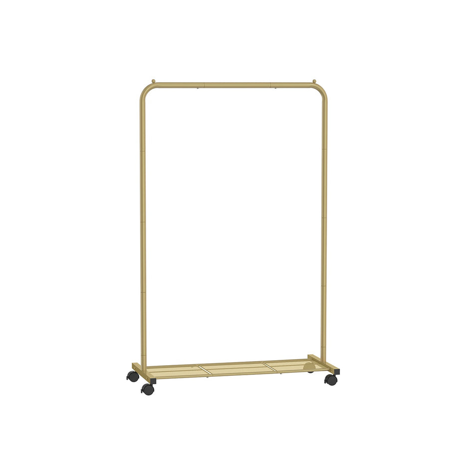 Clothes Rack – Metal – Pale Gold – Portable with Storage Shelf