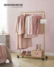 Clothes Rack – Metal – Pale Gold – Portable with Storage Shelf