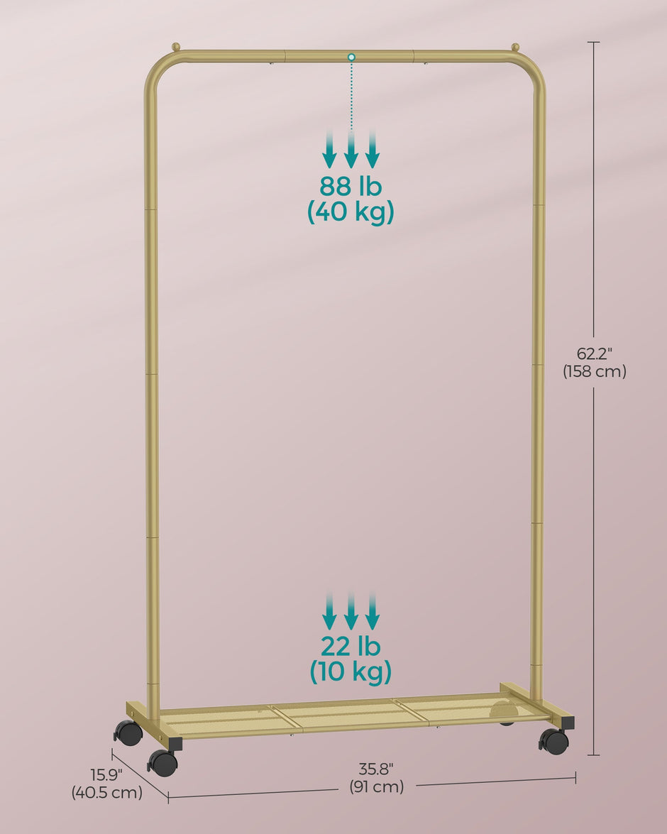 Clothes Rack – Metal – Pale Gold – Portable with Storage Shelf