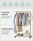 Clothes Rack – Metal – Dove Grey – Rolling with Storage Shelf