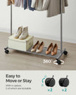 Clothes Rack – Metal – Dove Grey – Rolling with Storage Shelf