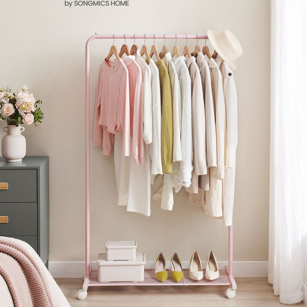 Garment Rack – Metal – Jelly Pink – Mobile with Storage Shelf