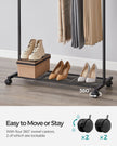 Double-Rod Clothes Rail – Metal – Black – Mobile with Storage Shelf and Lockable Wheels
