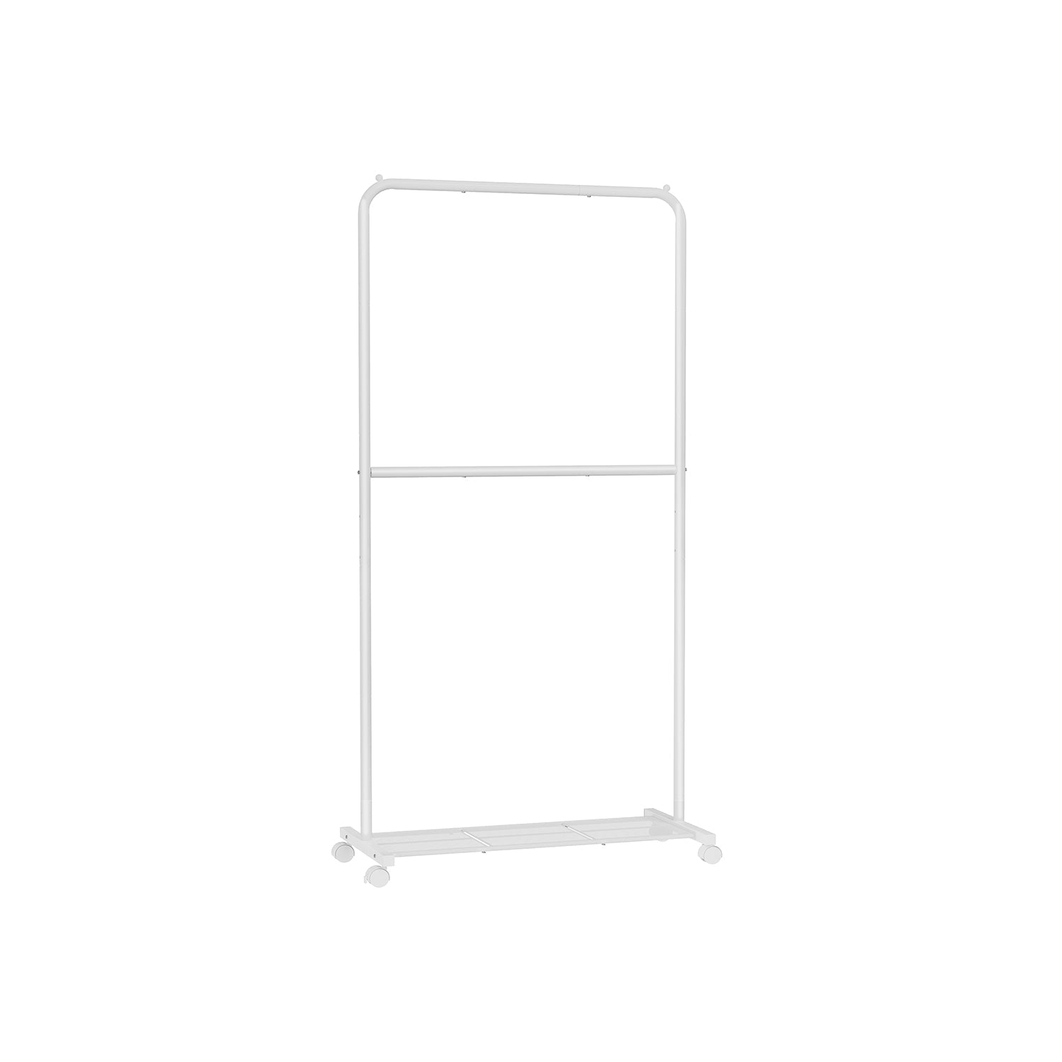 Double-Rod Clothes Rail – Metal – White – Mobile with Storage Shelf and Lockable Wheels