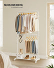 Double-Rod Clothes Rail – Metal – White – Mobile with Storage Shelf and Lockable Wheels