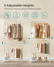 Double-Rod Clothes Rail – Metal – White – Mobile with Storage Shelf and Lockable Wheels