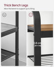 Coat Stand with Shoe Storage Bench – Steel – Rustic Walnut and Black – Free Standing with Removable Hooks