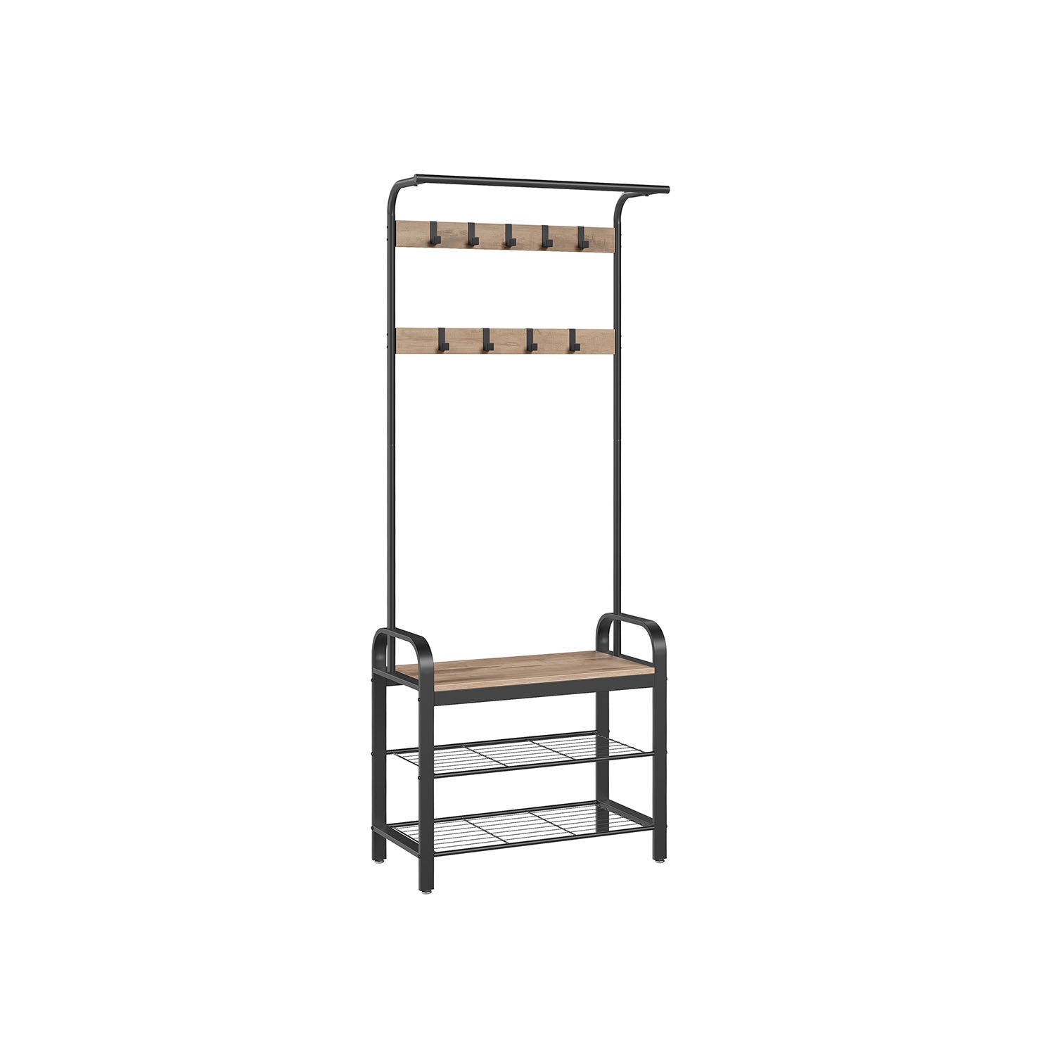 Coat Rack Stand – Steel – Hazelnut Brown and Black – Free Standing with Shoe Storage Bench